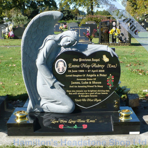 Angel Holding a Heart Memorial Headstone